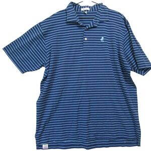 Peter Millar Polo Shirt Mens XL Blue Good Striped Short Sleeve Pique Golf